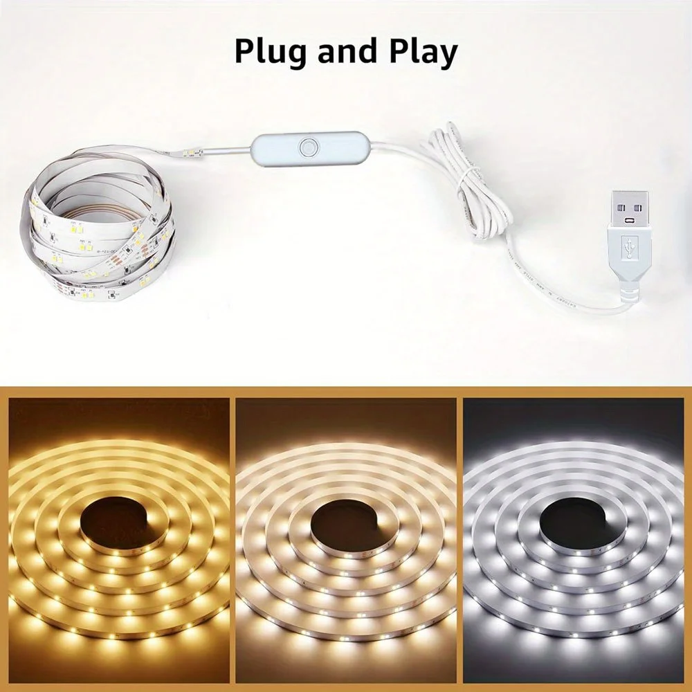 LED Strip Lights with Button Control, USB Powered Lights,1m/2m/3m/5m/10m for Bedroom, Gaming Room, Party, Halloween, Christmas