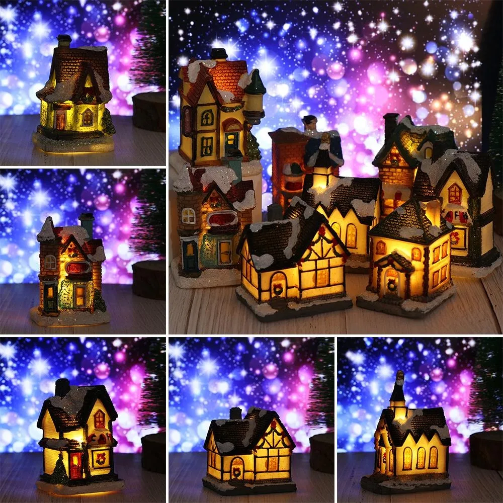 Verlichting Hars Kerstlicht Huis LED Miniatuur Huis Huis Kerst Meubilair Huis Versieren Kerstfeest