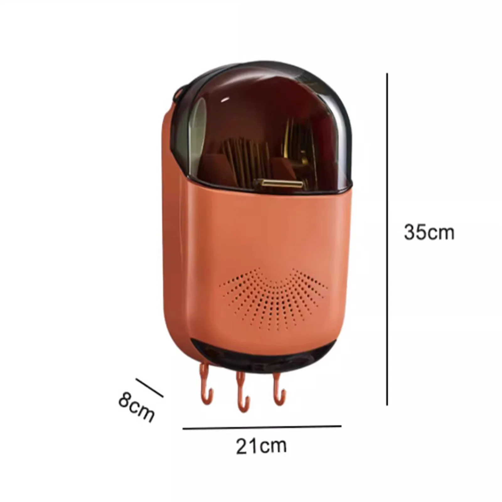 Wall Hanging Chopsticks Box Kitchen Utensil Cutlery Organizer With Drain Holes Bottom Hooks Lid Wall-Mounted Utensils Organizer