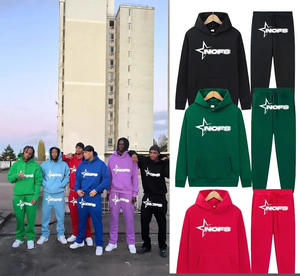 

Conjunto de sudaderas Y2k Nofshooded para hombre conjunto de 2 piezas estilo europeo americano gótico Punk Rock Hip Hop