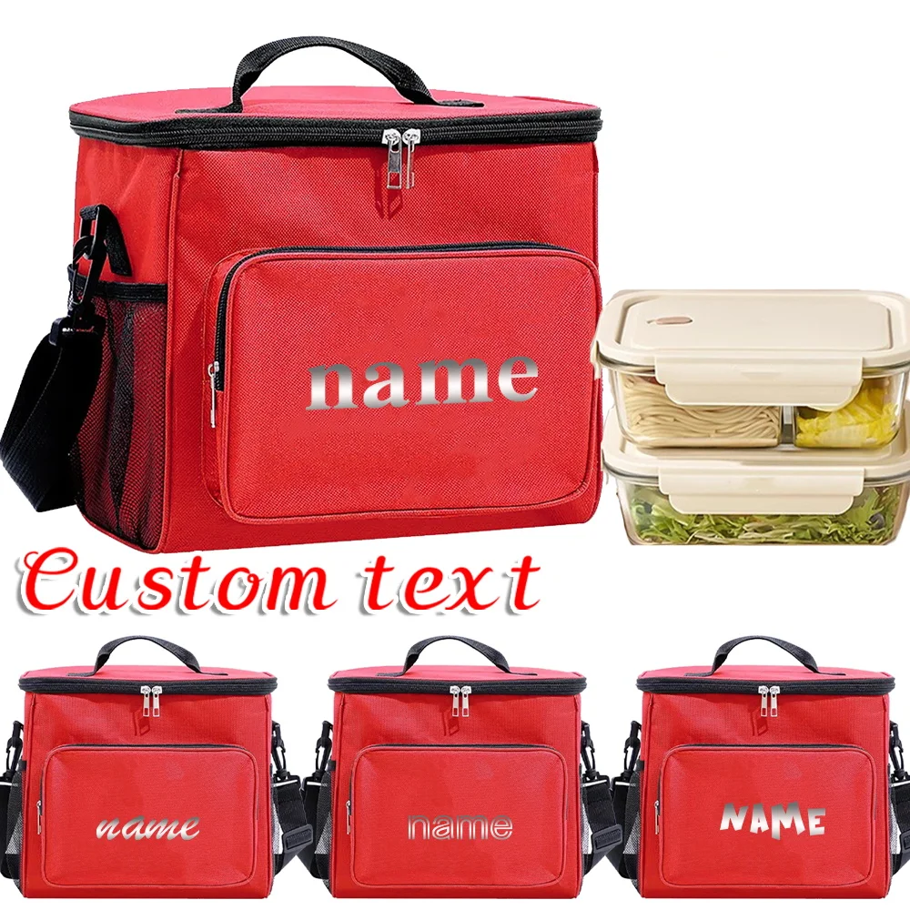 Customized Name Red Lunch Bag Lunch Box Insulated Handbag Waterproof Camping Storage Box Refrigerated Food Storage Box