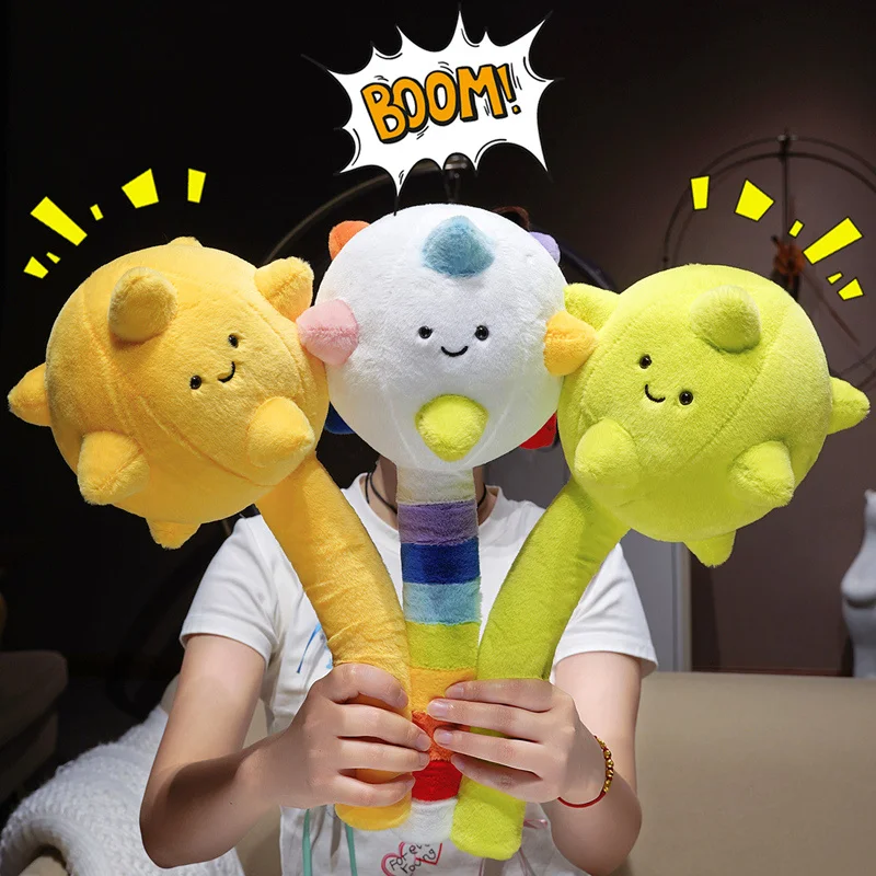 Cartoon Fluffy Meteor Hammer Plush Toy Cute Warhammer Stuffed Doll Hammers Funny Game Prop Birthday Gift Prank Toy Home Decor