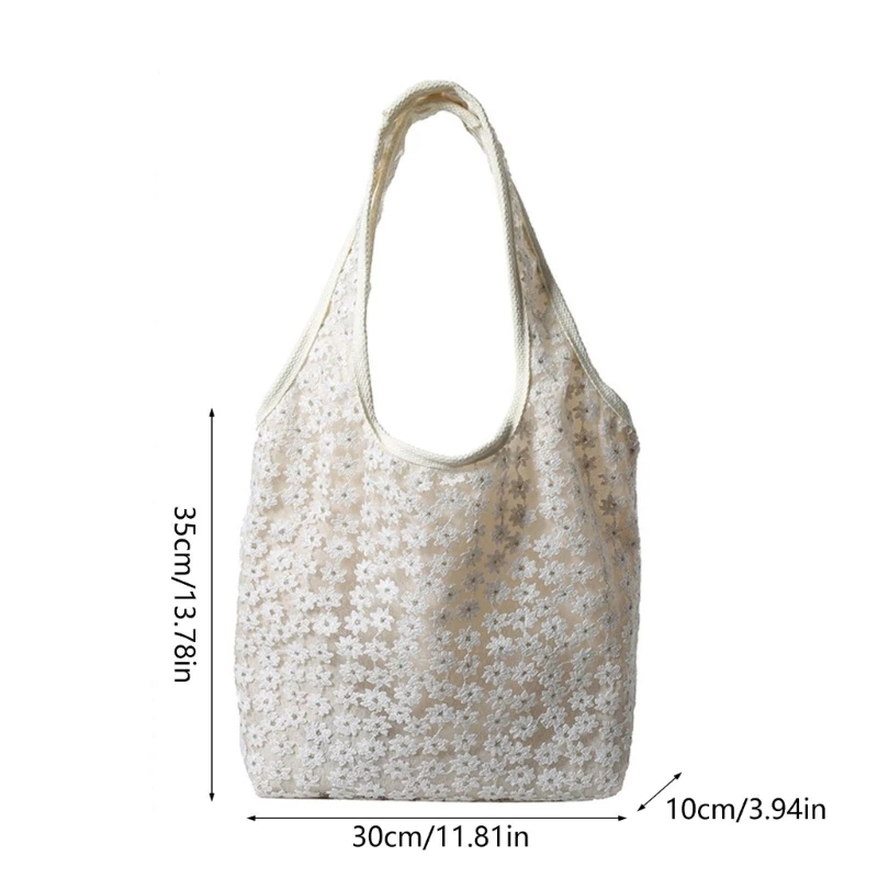 Bolso hombro malla flores estéticas bolso axila lona Simple estilo coreano