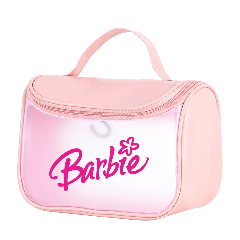 Kawaii Barbie Waterproof Cosmetic Bag Portable Large Capacity Transparent Wash Bag Travel PVC Scrub Cosmetics Storage Bag Gift