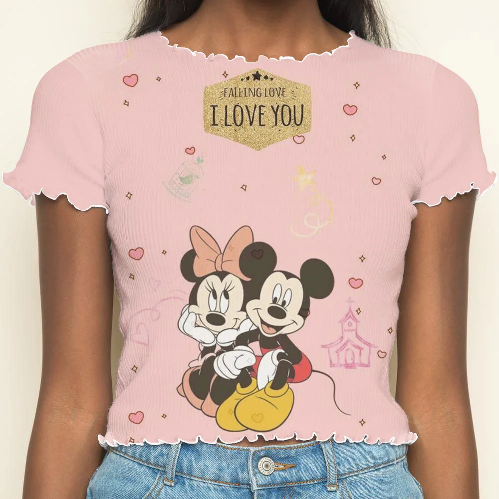 Lettuce Trim Woman Clothing Disney T-shirt Crop Tops Sexys T-shirts Summer Clothes Women 2024 Minnie Mouse Short Sleeve Top Tees