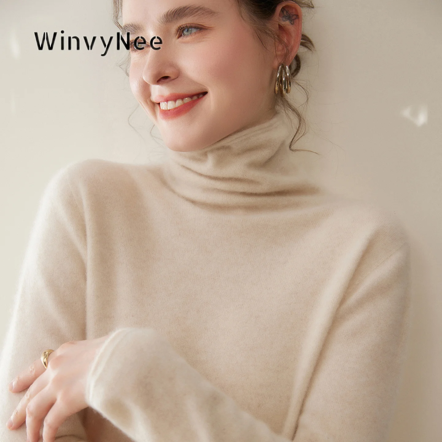 WinvyNee Women Fashion Knit Pullover Solid Color Seamless Rolled Turtleneck Wool Cashmere Sweater Garment Autumn Winter A1054048