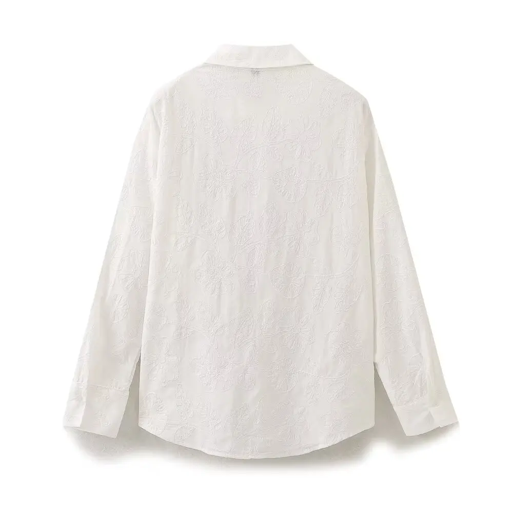 Tangada Women White Embroidery Cotton Shirt Long Sleeve 2024 Female Vintage Blouse Tops 6H0267