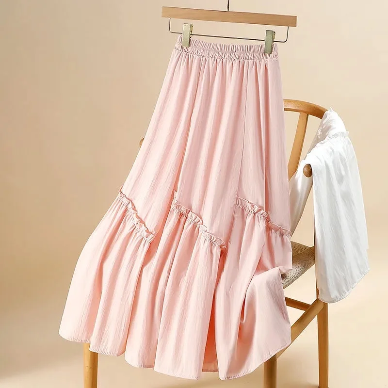 

Модная асимметричная юбка-полусолнце с завязками и бантом, новинка весна-лето 2026, с завышенной талией, стройнящая и освежающая, для женщин