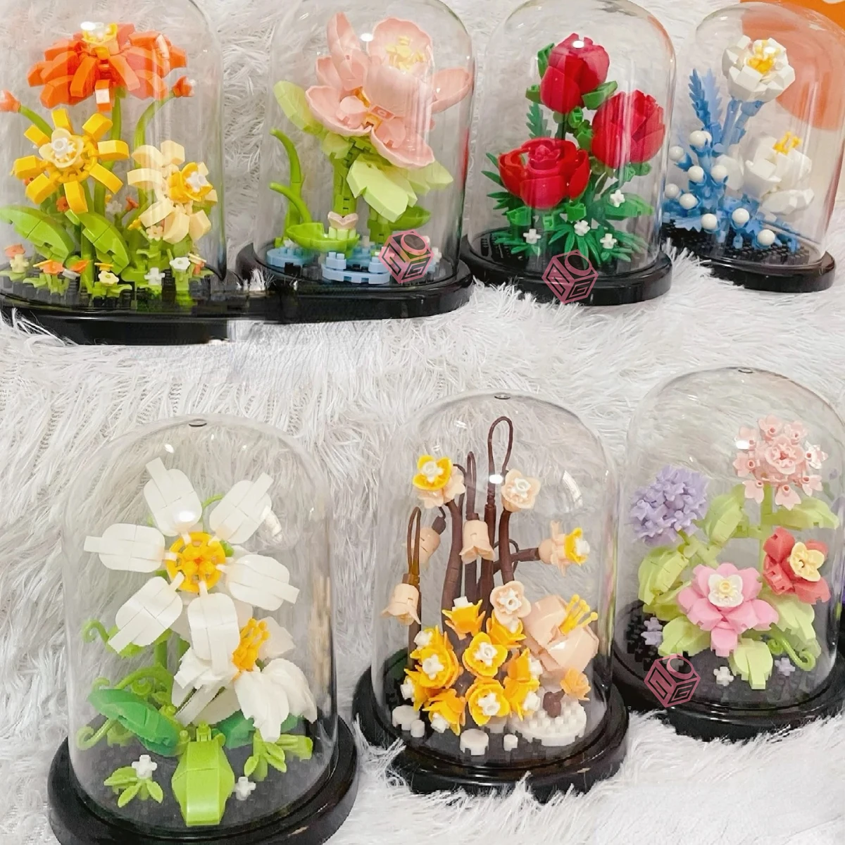 Flower Bonsai Building Blocks Rose Insect Sunflower Succulents Bouquet Dust Cover Bricks DIY Potted Plants Model Kit Toy For Kid