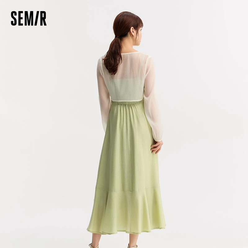 Semir Co-Branded Set Of Women Ruffled Halter Dress Short Section Smock 2024 New Summer Two-Piece National Style Clothes Set