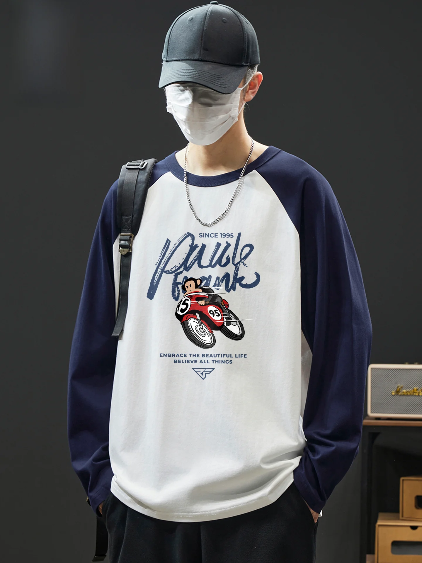 

Premium Color Blo Long Sve T-irt Men's Spring Pure Cotton Printed Base irt Casual Loose Fit round Ne