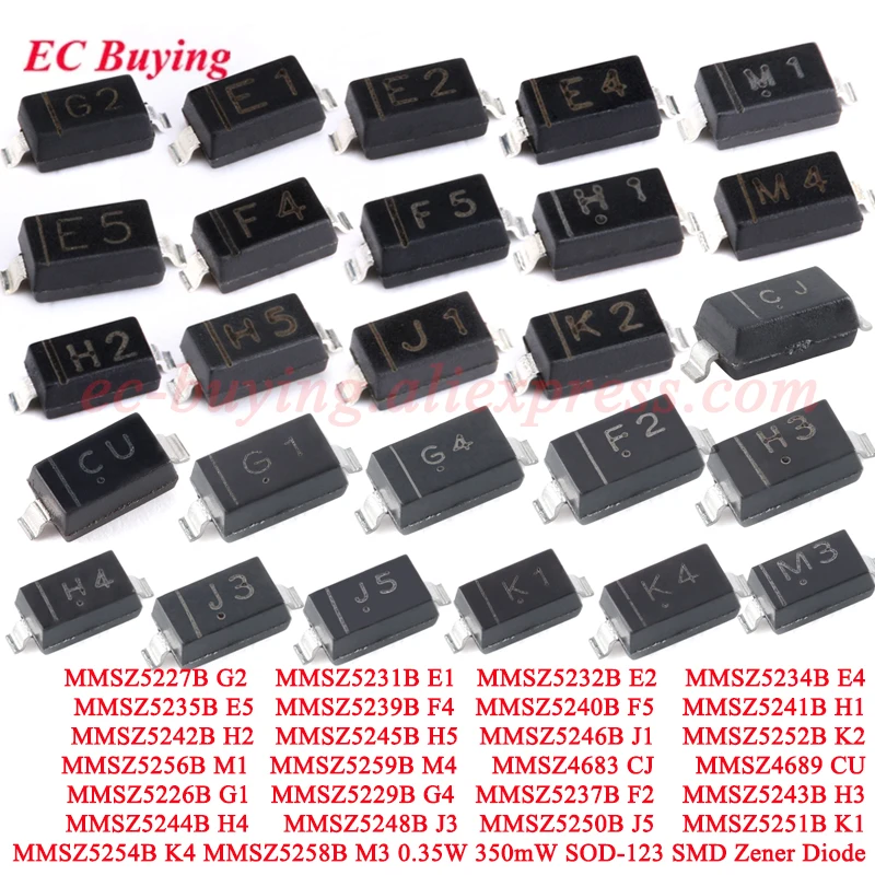100Pcs/50pc MMSZ5246B J1 MMSZ5248B J3 MMSZ5250B J5 G2 E1 E2 E4 E5 F4 F5 H1 H2 H5 K2 M1 M4 CU G1 H3 H4 K1 SOD-123 SMD Zener Diode