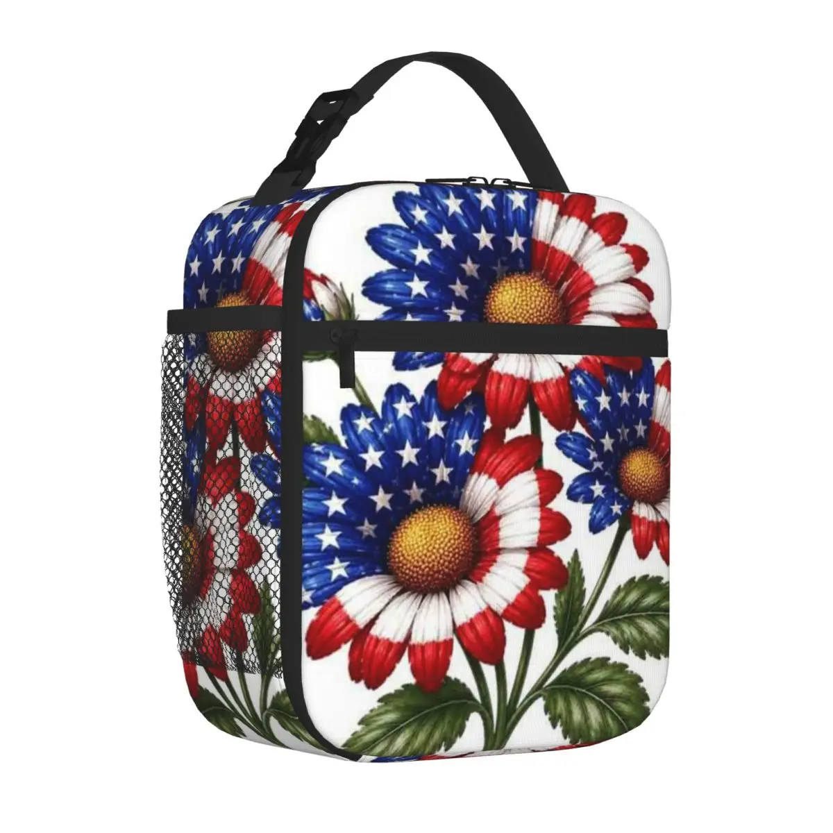 Bestselling Patriotic Garden Flowers America Monochrome Food Tote Bag Kindergarten Snack Lunch Tote