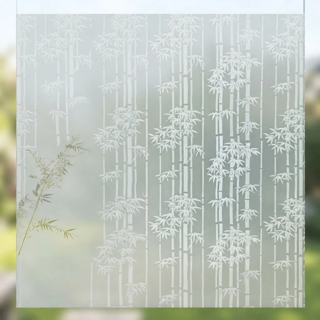 Elegant Vertical Bamboo Silhouette Window Film Self-Adhesive Frosted Privacy Protection Waterproof Oil-Proof Anti UV Heat