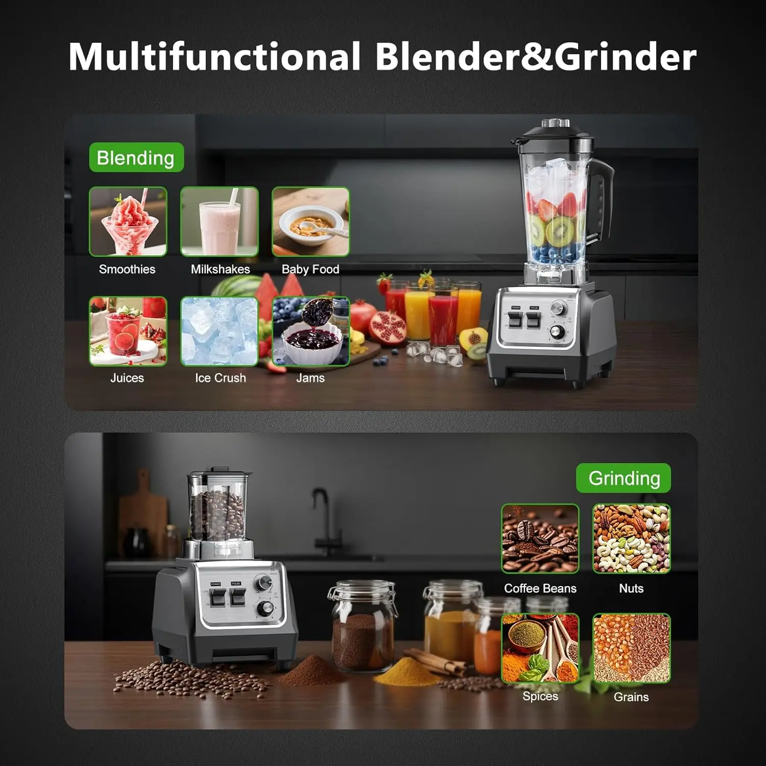 Blender for Smoothies with 1800 Watt Motor Powerful Countertop Blenders for Kitchen 70OZ Large Capacity Smoothie Blender and Gri
