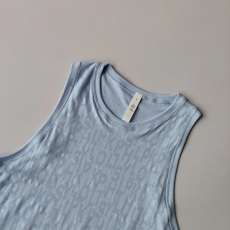 I-förmige Sportweste für Damen im Sommer, leichter Buchdruck, lockere Yoga-Kleidung, Trägerweste, Jogging-Marathon-Top ohne Ärmel – Detail 5