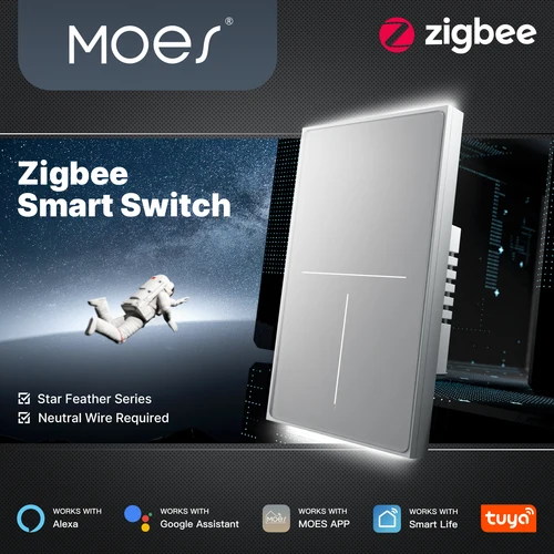 MOES Tuya ZigBee Star Feather Switch US Smart Air Touch con escena de luz neutra 2 en 1 aplicación remota Control con Alexa Google Home