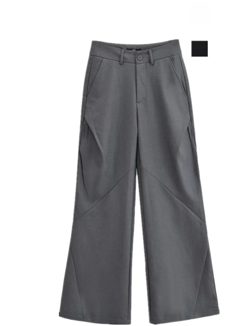 

American Retro Low Waist Pleated Diamond Pants Casual Wide Leg Suit Pants for Women Autumn 2024 Faion Trend