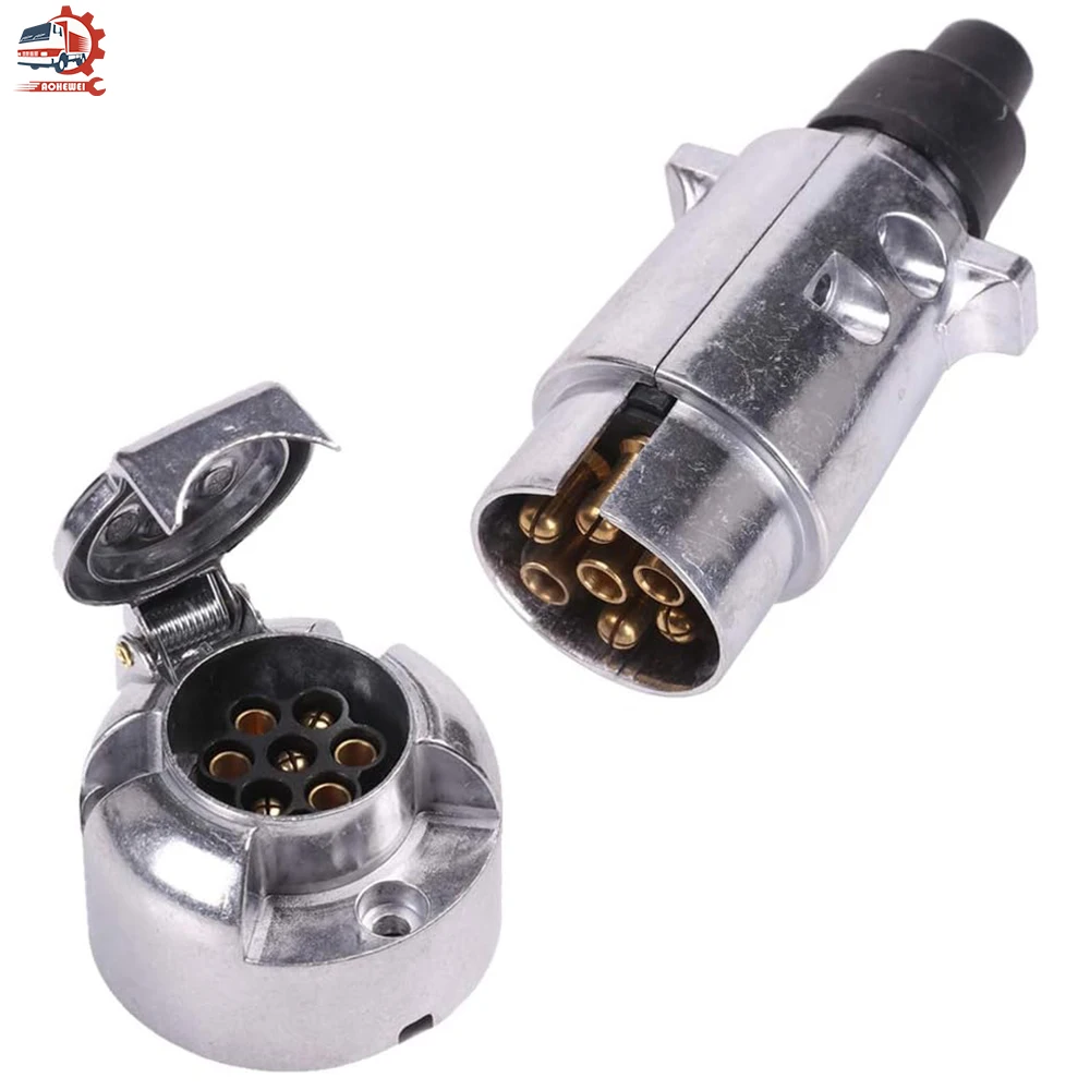 AOHEWEI 7 Pin Towbar Trailer Socket Metal Aluminium Alloy Towing 12V Round Adapter Car Lights Connectors for Boats Truck Caravan