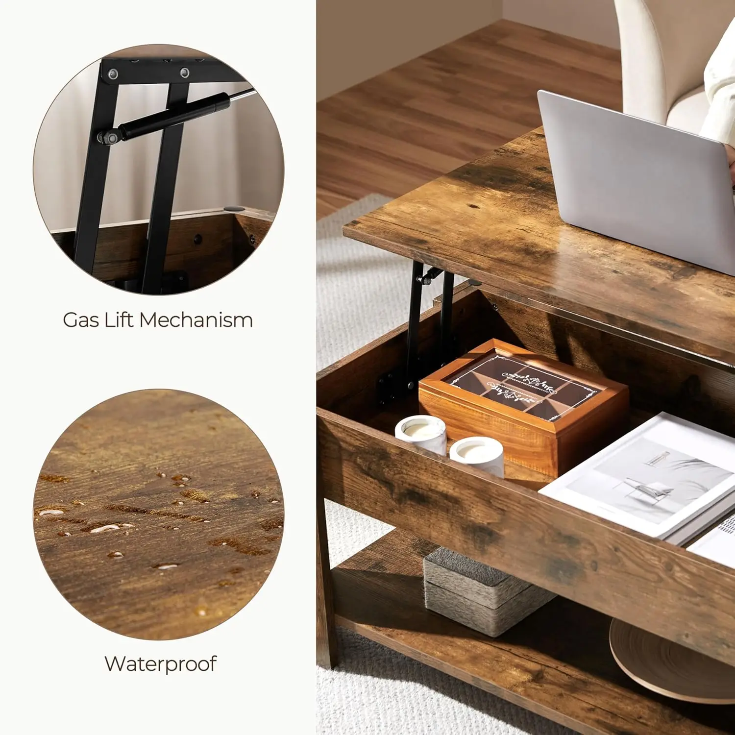 Coffee Table, 47.5in Lift top Coffee Table with Hidden Compartment and Storage Shelf, Lift Tabletop Dining Table