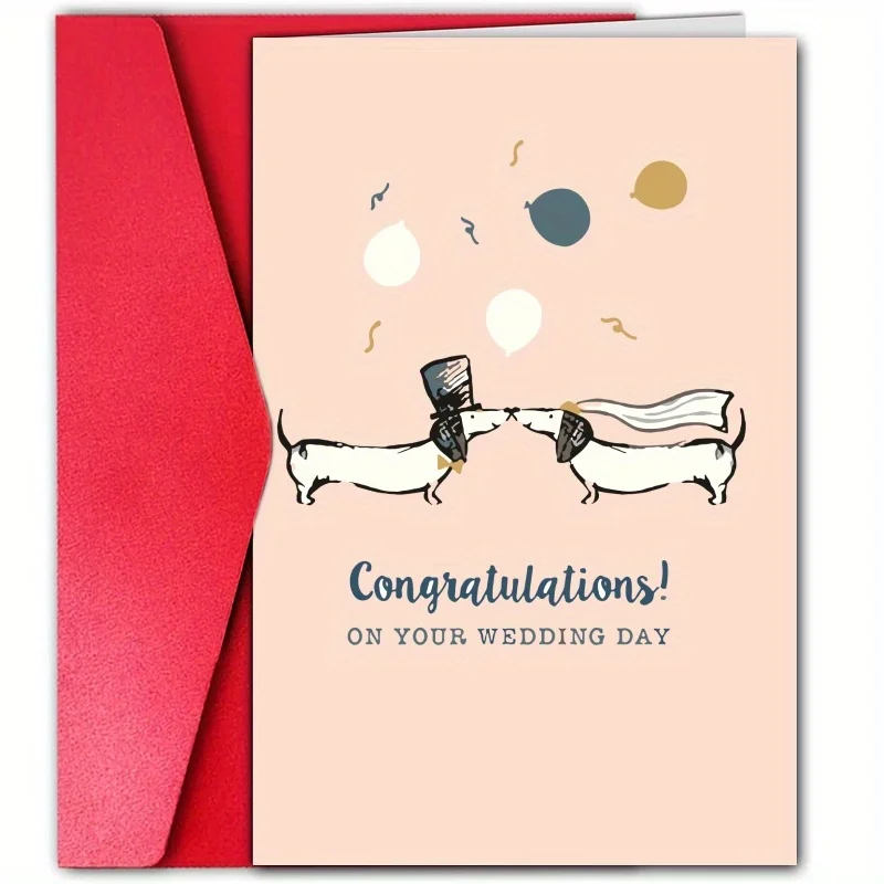 1pc, happy wedding card, romantic congratulation card, cute dachshund wedding card, sweet couple wedding card, for husband wife