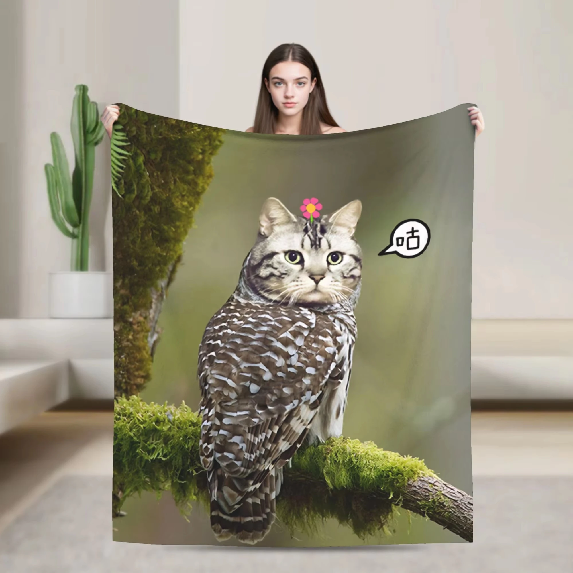 Viral Meow Owl Meme Blanket All Season Soft Unisex Shawl Personalized Super Soft Warm Sofa Bedspread Multi Function