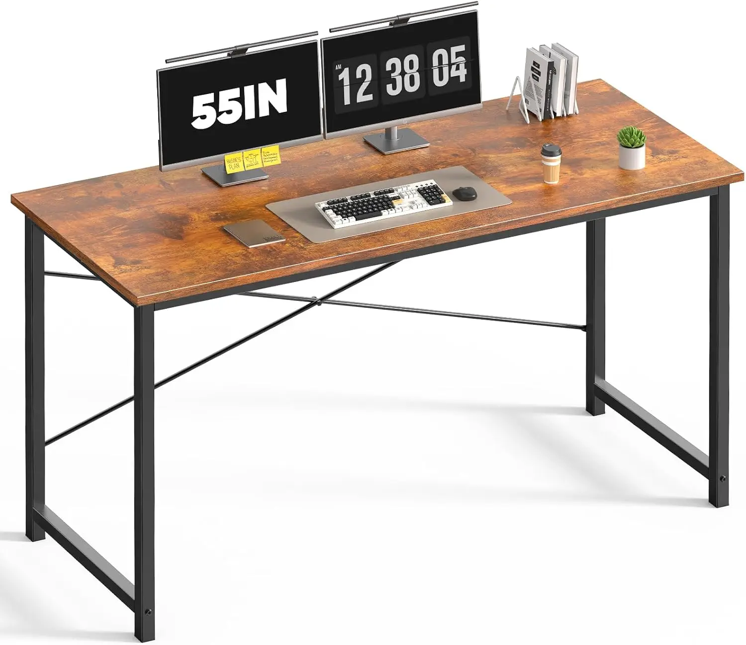 

55 Inch Modern Wood Brown Computer Desk for Home Office, Study, and Bedroom - Waterproof & Sturdy