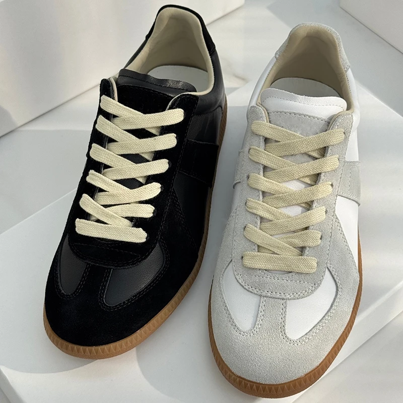 

High-Quality Luxury Design Leather Patchwork German Training Shoes Men's Genuine Leather Sports Casual Shoes Women's Flat Shoes