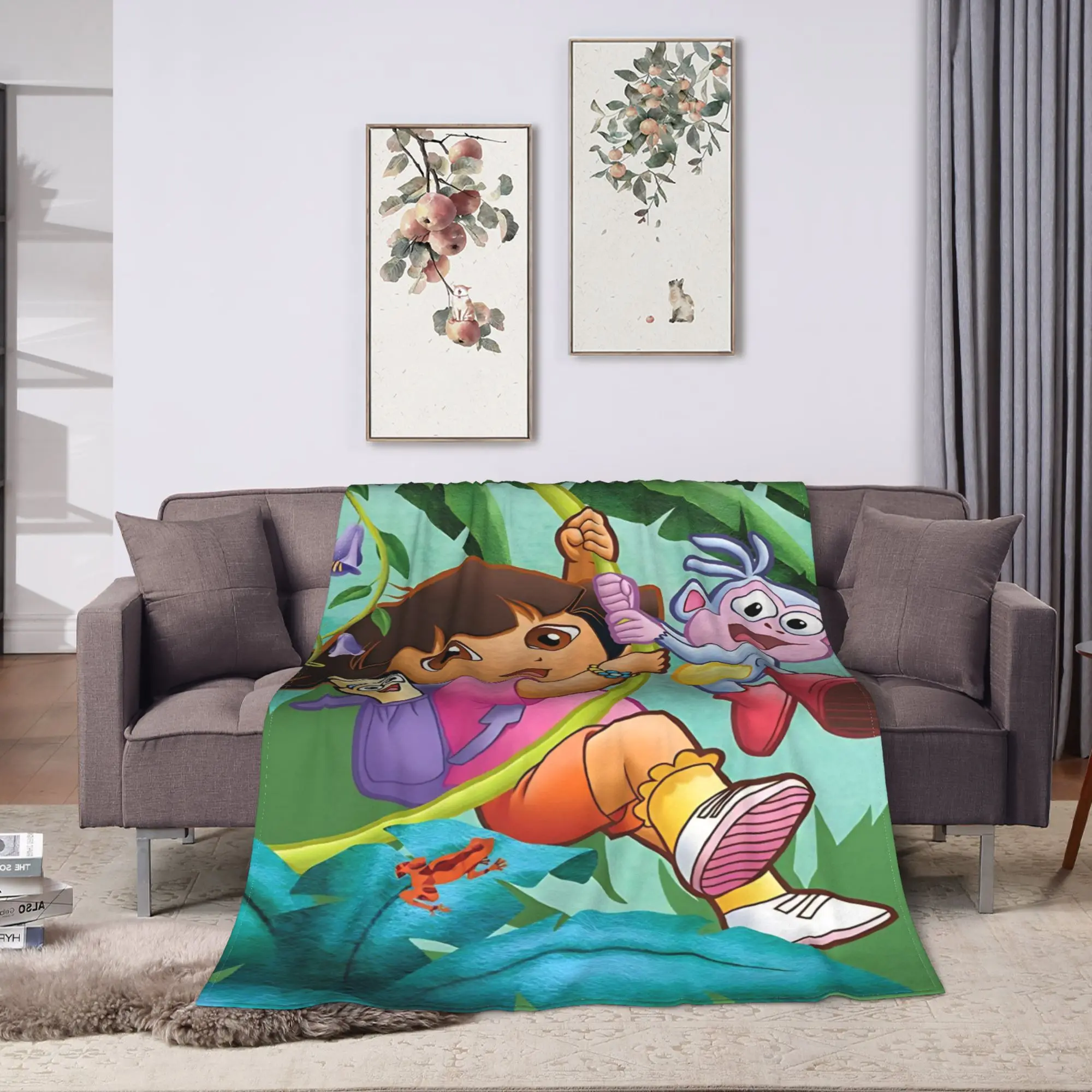 Cartoon D-Dora The E-Explorer Adventure Blanket  Super Soft Funny Plush Throw Blanket For Kids Adult Flannel Bedspread Bed Cover