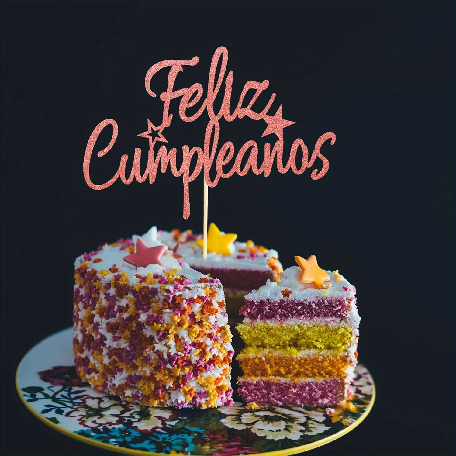 1 Stück Feliz Cumpleaños Tortenaufsatz - Spanische Feliz Cumpleaños Tortendekoration, Fiesta-Themen-Party-Dekorationszubehör – Detail 5