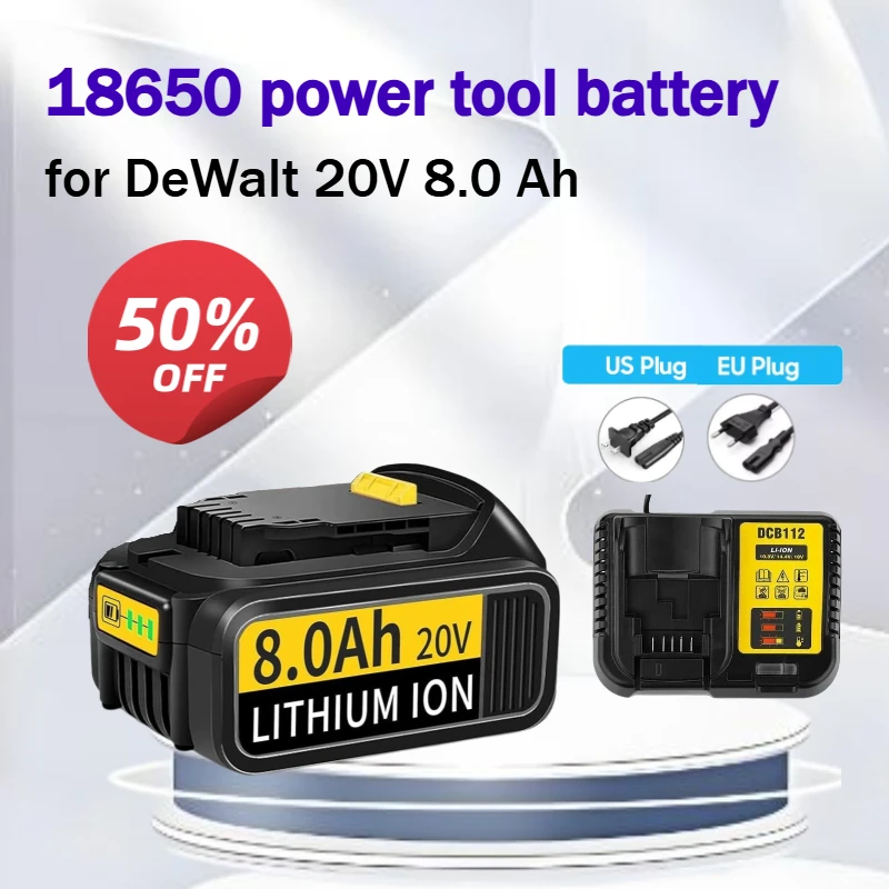 18650 20V 8.0Ah for DeWalt Replacement Battery for Dewalt DCB180 DCB200 Cordless Drill Power Tools
