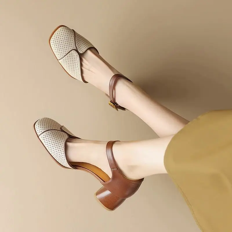 Woman Shoes for Office Work Sandals Women Heeled Sabot Half Pumps Closed High Heels Luxury 2024 Korea Trending Sales Trend Daily