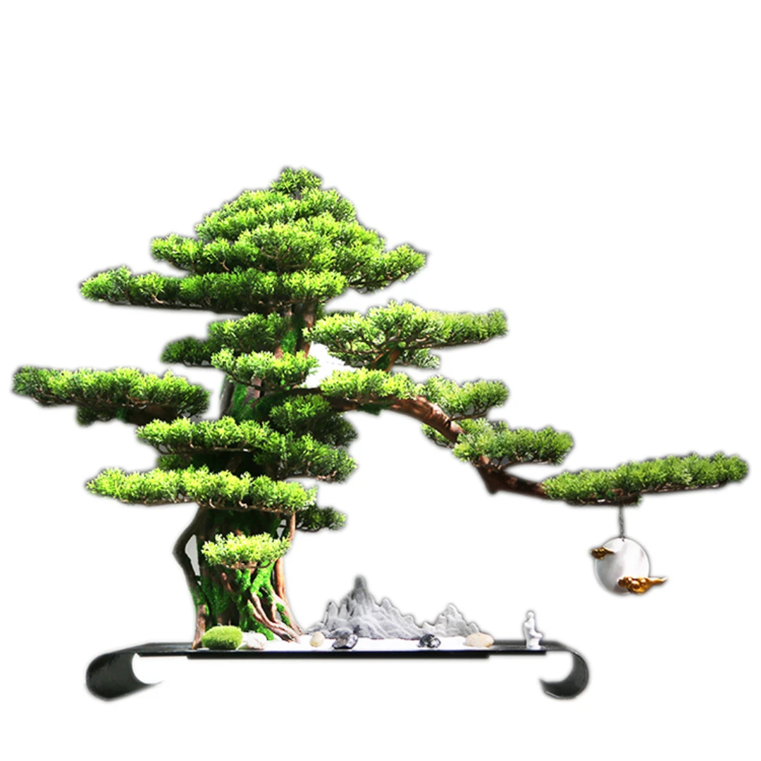 

New Chinese Artificial Bonsai Welcome Pine Lucky Decoration Hallway Desktop Office Living Room and Hotel Micro Landscape Soft