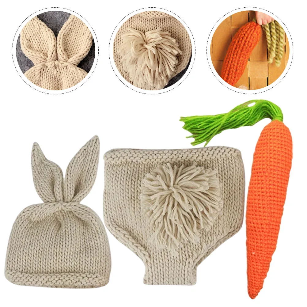 Newborn Sweater Photography Props Girl Boy Clothes Knitted Bunny Hat Pants Infant Shoot Outfits Baby