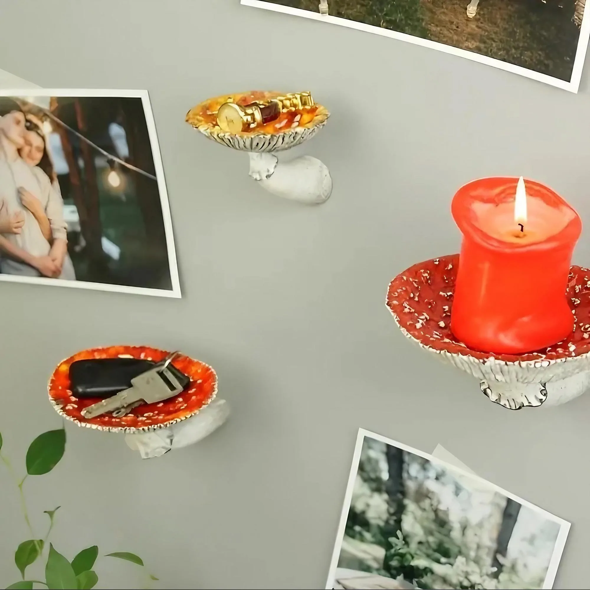 Floating Wall Shelf Mushroom Shape, Resin Hanging Shelf Handmade Display Rack Wall Mounted, Storage Organizer with Smooth Edge Lightweight Sturdy Mounting Hardware, for Bedroom Living Room Bathroom Entryway Hallway Plant Succulent Pot Modern Home Style