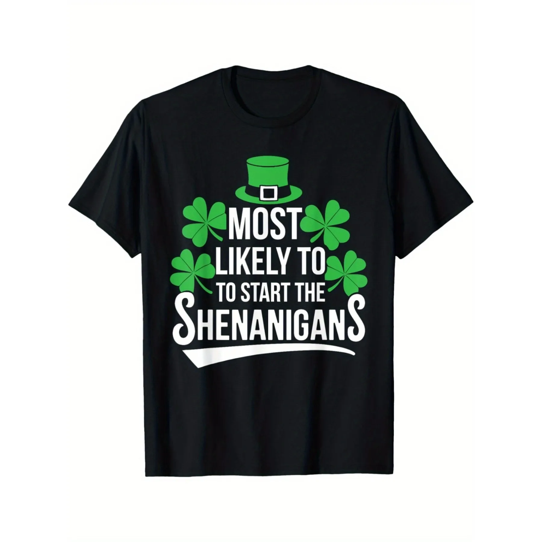 St Patrick's Day Shenanigans Graphic Tee Funny Clover Print Men's Casual Cotton T-Shirt