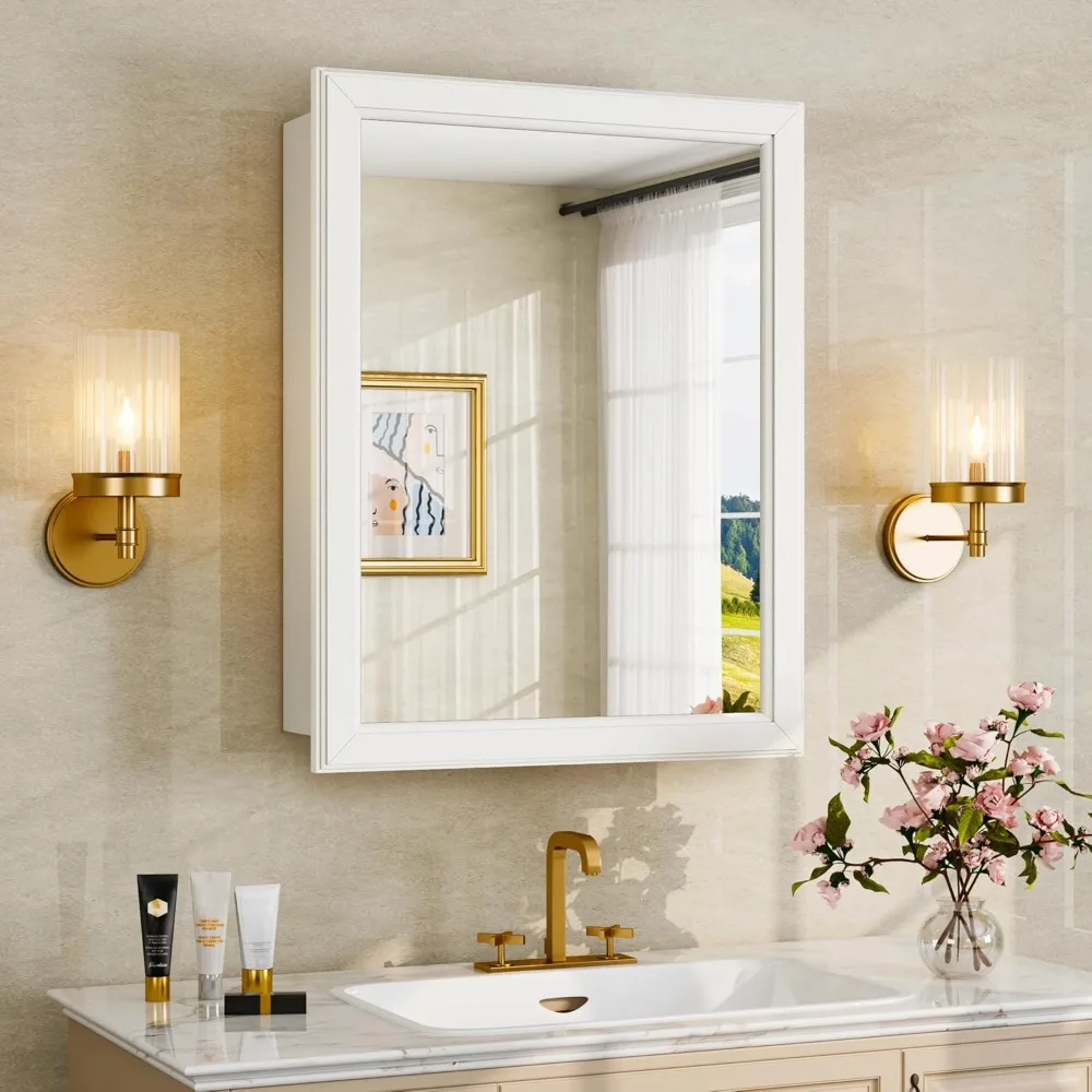 

15x19 Inch Medicine Cabinet with Mirror, Wall Mounted Bathroom Mirror Cabinet, Wooden Medicine Cabinet Mirror, Recessed or