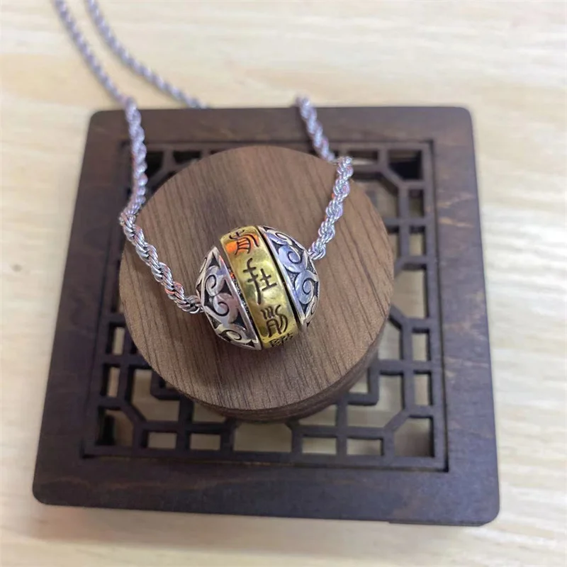 Retro Buddha Sutras Transport Bead Pendant Necklace For Men Women Jewelry Vintage Gold Silver Collision Necklace Male Amulet