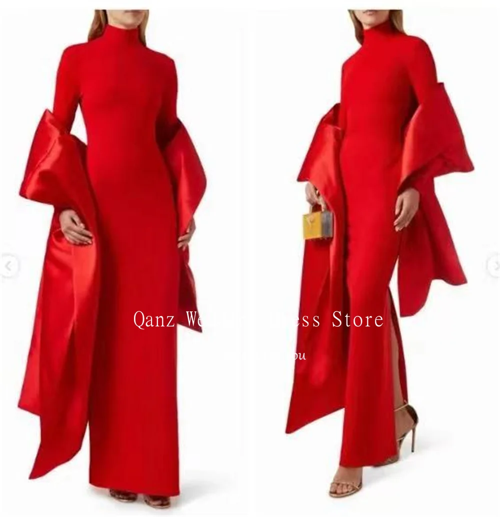 Qanz Dubai Evening Dresses Slit Mermaid Saudi Arabia Formal Occasion Dresses Shawl Vestidos De Noche Elegantes Customized