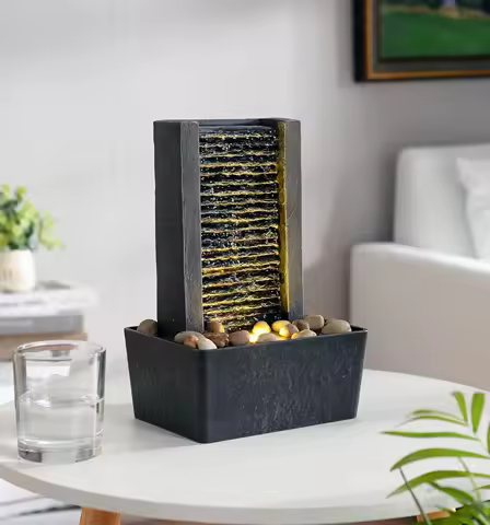 Indoor Water Fountain with LED Light, Zen Meditation Decor for Home Office, Gift Idea
