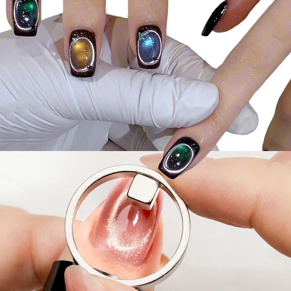 1/2pcs Hollow Circular Cat Eye Magnet for Gel Nail Polish Ring Shape French Nail Magnet 3D Glass Bead Effect Nail Magnetic Tools
