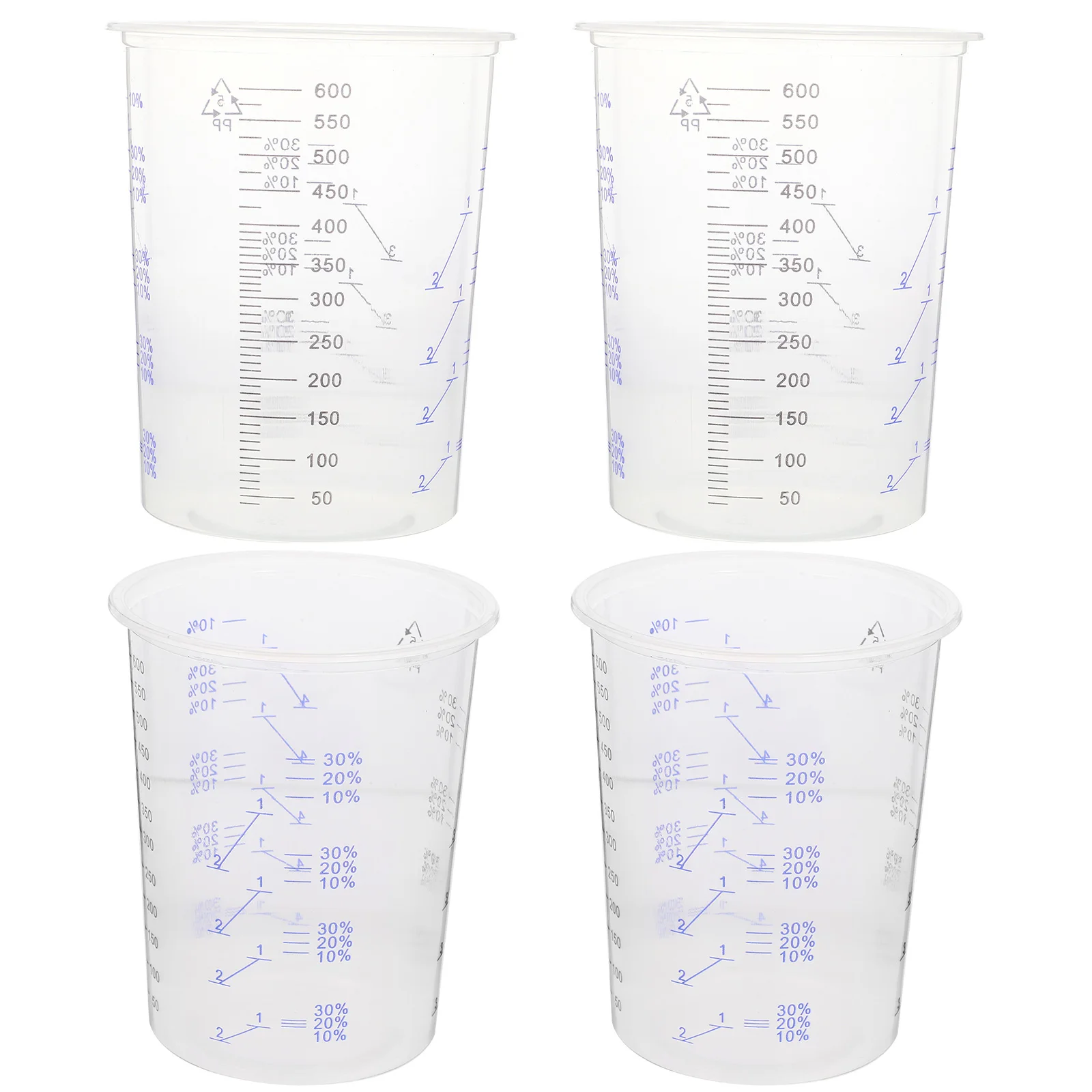 

4pcs 600Ml Plastic Measuring Cup Transparent Scale Cup For Oil Paint Liquid Storage High Temperature Resistant Wide Mouth