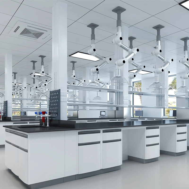 Professional Modern Epoxy Resin Top Laboratory Work Table Steel PP Material With Wall Side Bench Design For Hospital School Lab
