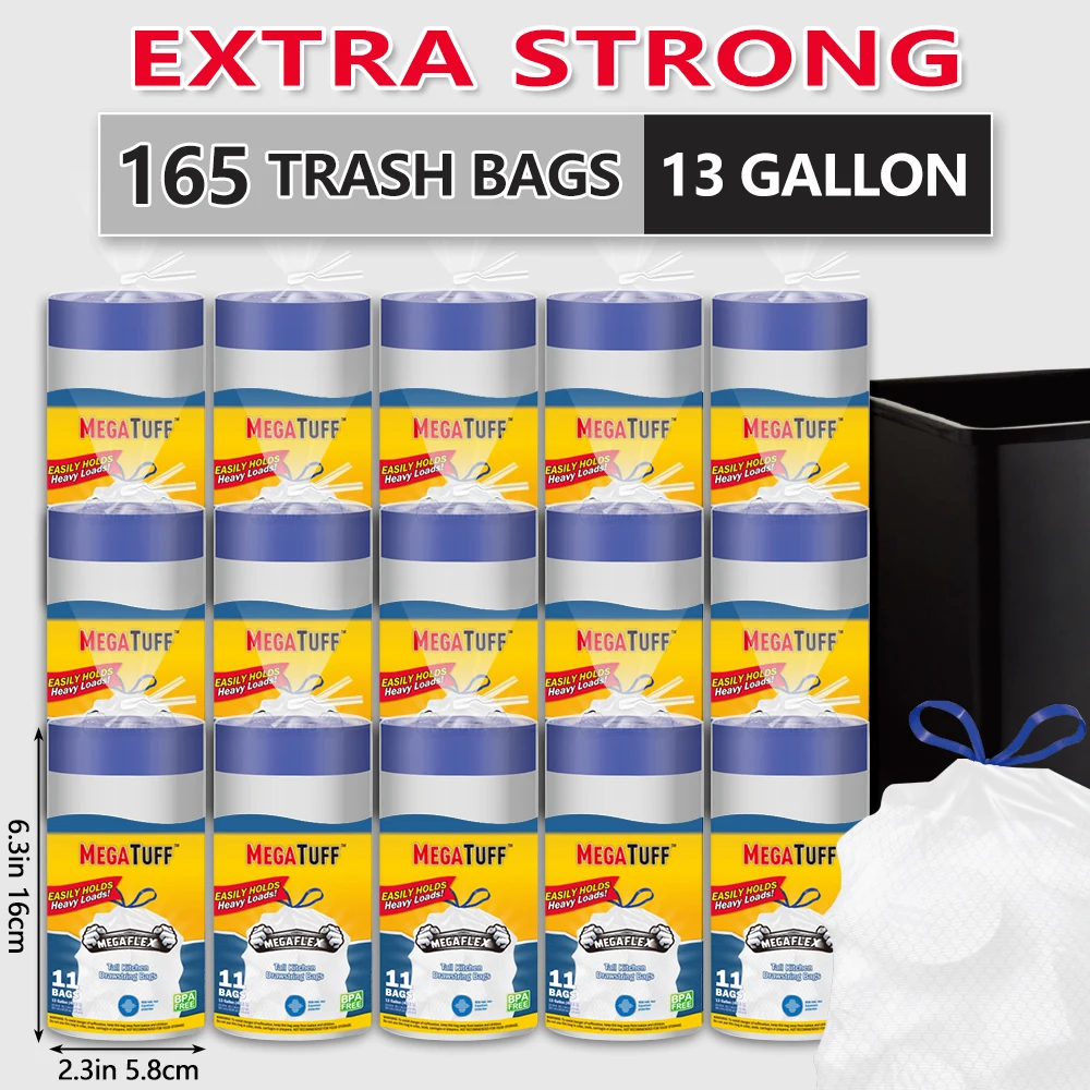 Xtratuff  Tall Kitchen Drawstring Trash Bags 13 Gallon Trash Bag Lavender Scent 165 Count Garbage Bags White Strong Rubbish Bag