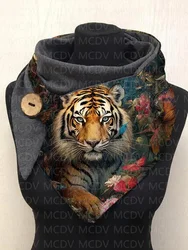 MCDV Tiger/Leopard/Fox 3D Printed Warm Fleece Casual Scarf And Shawl for Women Warm and comfortable Scarf