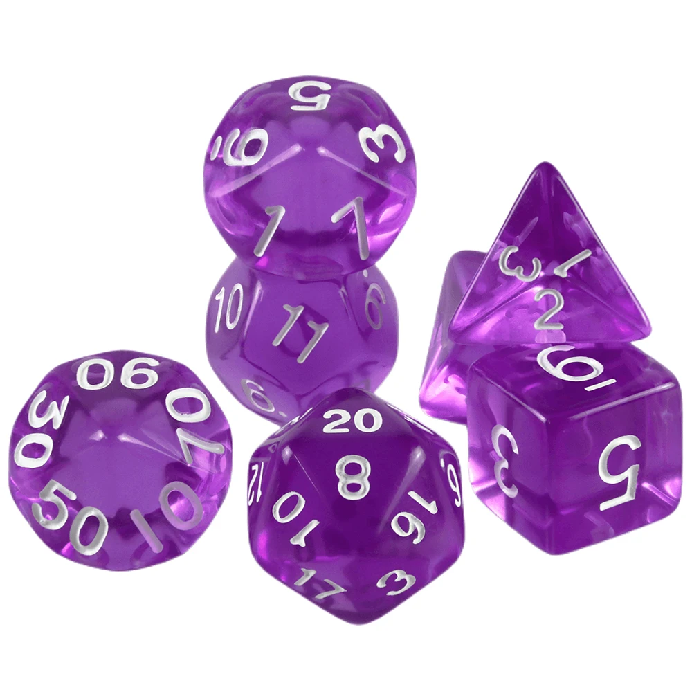 High Quality  7 Pcs/set Transparent Crystal Digital  Polyhedral Dice Sets D4-D20 ,  for DNDGame Dados Rpg  Board Game