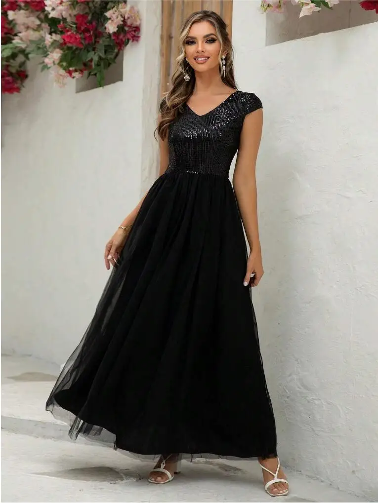 Sexy Prom Sequin Mesh Evening Party Dress Backless Bodycon Elegant Long Dress A-Line Wedding maxi Dress Gown