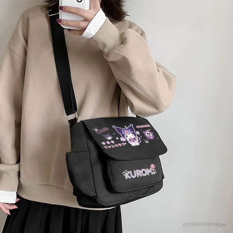 Sanrio Kuromi Shoulder Bags Japan Style Anime Messenger Bag Women Men Large Capacity College Crossbody Bag Y2k Trend Handbags