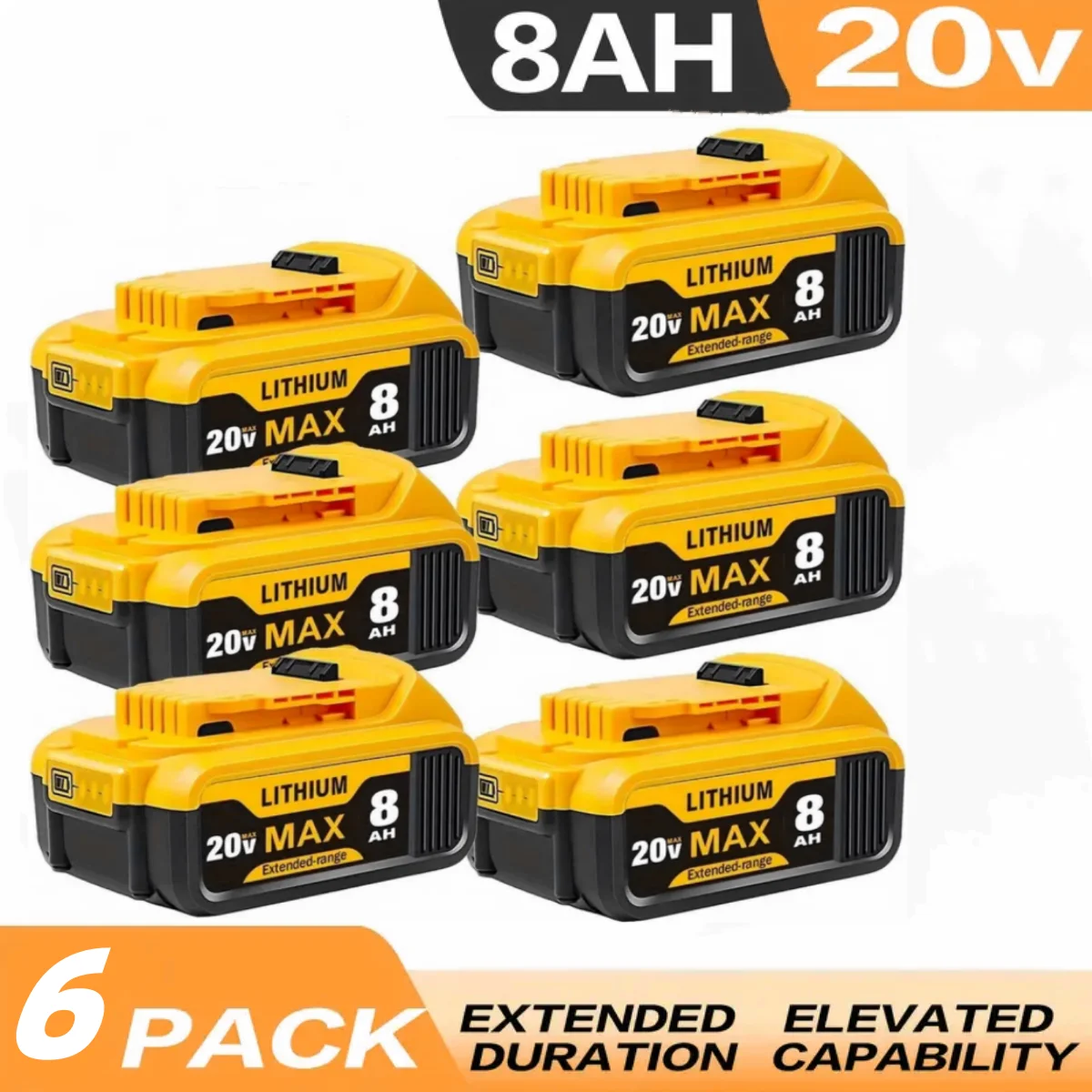 8.0Ah 20 Volt Replacement for Dewalt 20V Max Battery Lithium Ion Compatible with Dewalt Bateria DCB200 DCB204 DCB205 DCB206 DCB201 DCB203 DCB181 DCB180 20V DCB200 DCD DCF DCG Series Cordless Power Tools