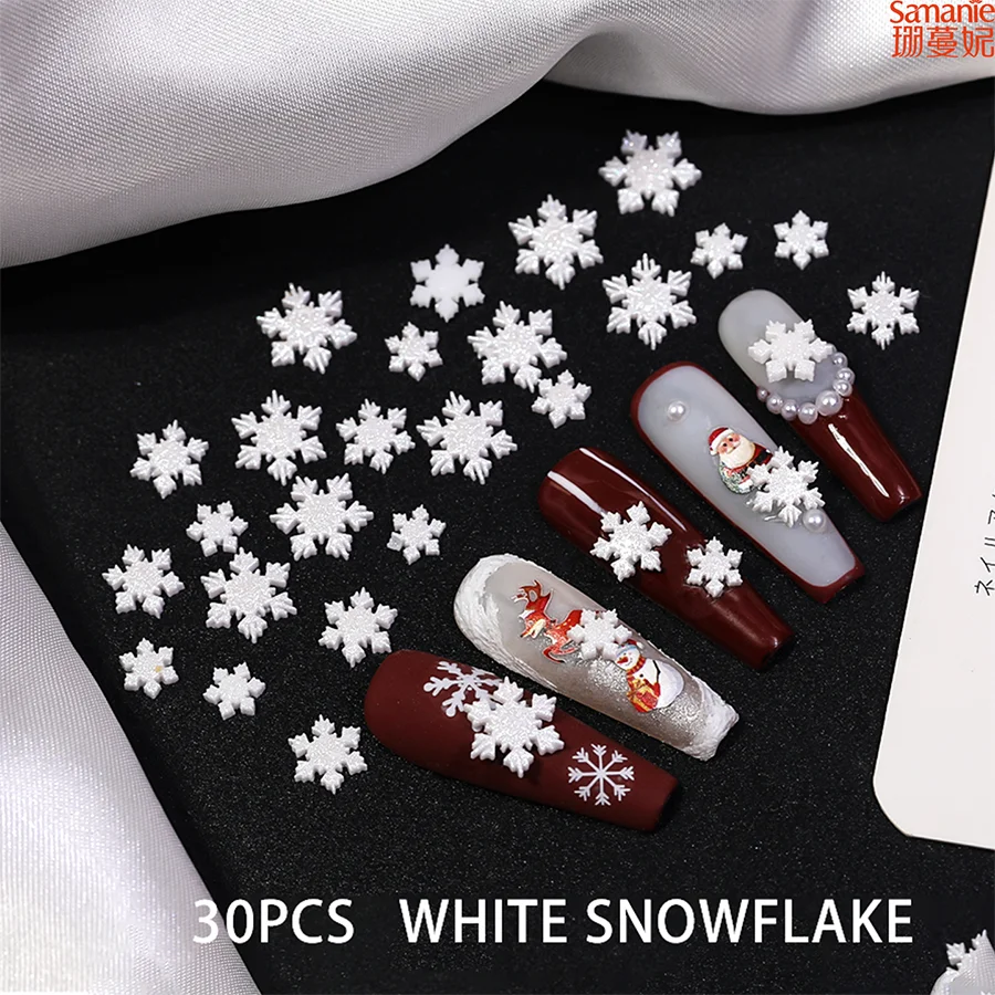 30Pcs White Snowflake Nail Charms 3D Matte Snowflake Nail Ornaments Multi Size Winter Christmas Nail Art Decor for DIY Manicure